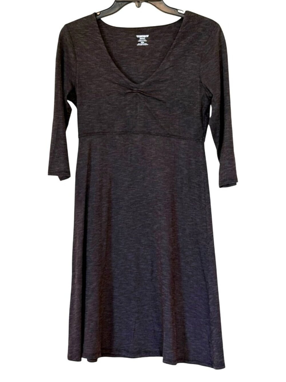 Toad&Co Dress Heathered Black V-Neck 3/4 Sleeve Organic Cotton Size Small NWOT